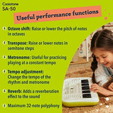 Casiotone Mini Keyboard SA-50 with Piano tones, White